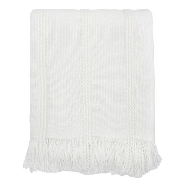 Providence White Striped Knit Throw Blanket, 50x60