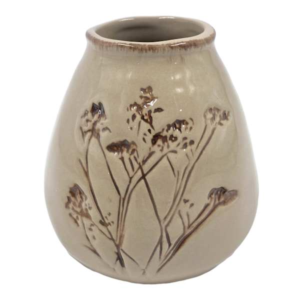 Honeybloom Tan Etched Flower Porcelain Vase, 4"