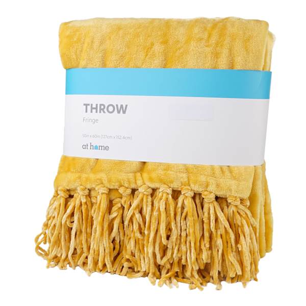 Yellow Fringe Throw Blanket, 50x60