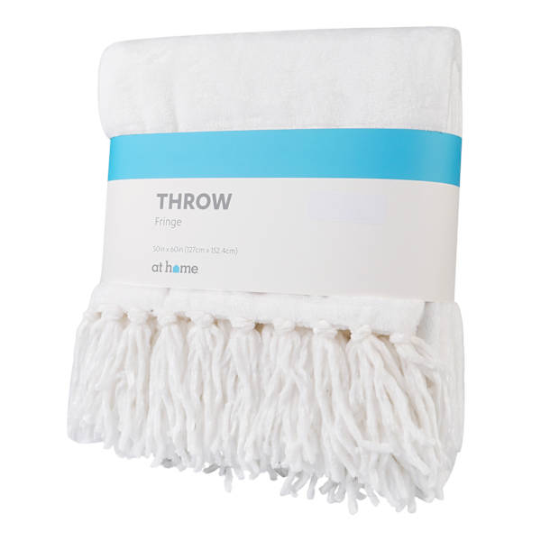 White Fringe Throw Blanket, 50x60