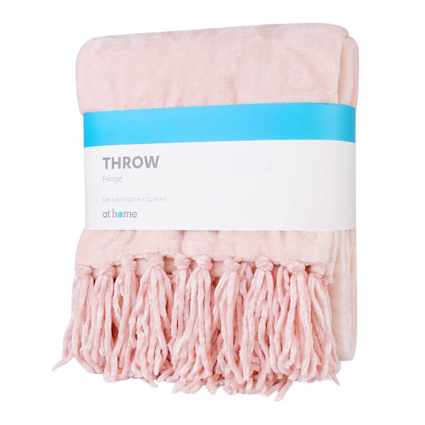 Pink Fringe Throw Blanket, 50x60