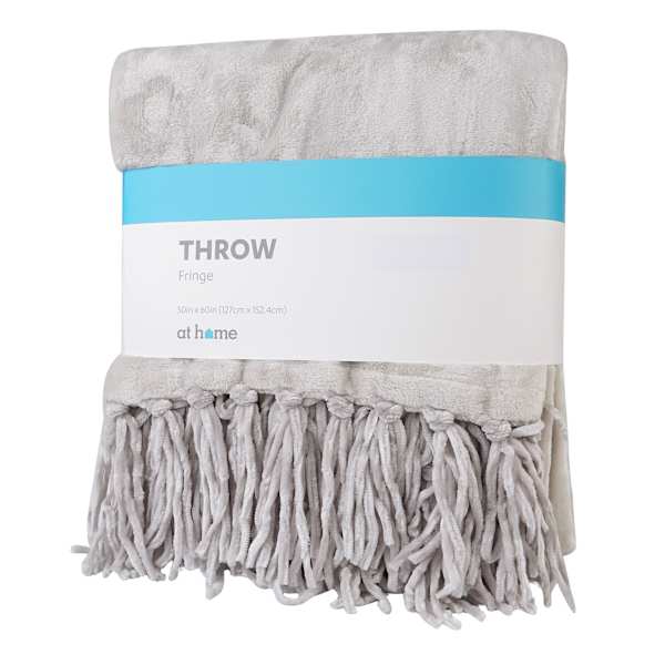 Light Grey Fringe Throw Blanket, 50x60
