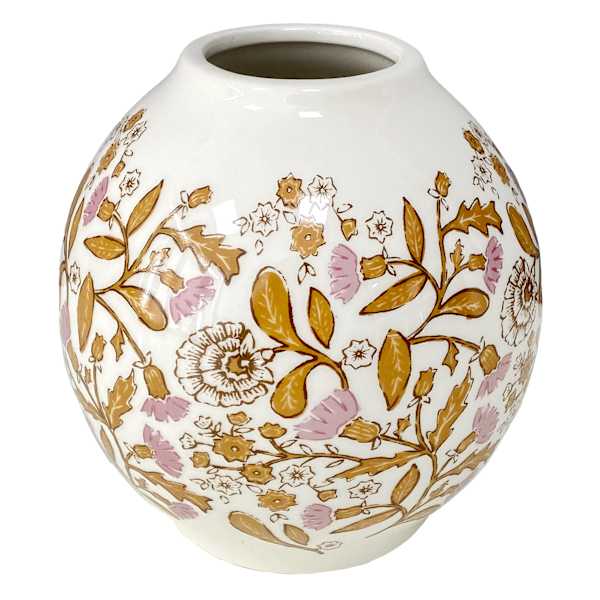 Honeybloom Pink Floral White Vase, 5.7"
