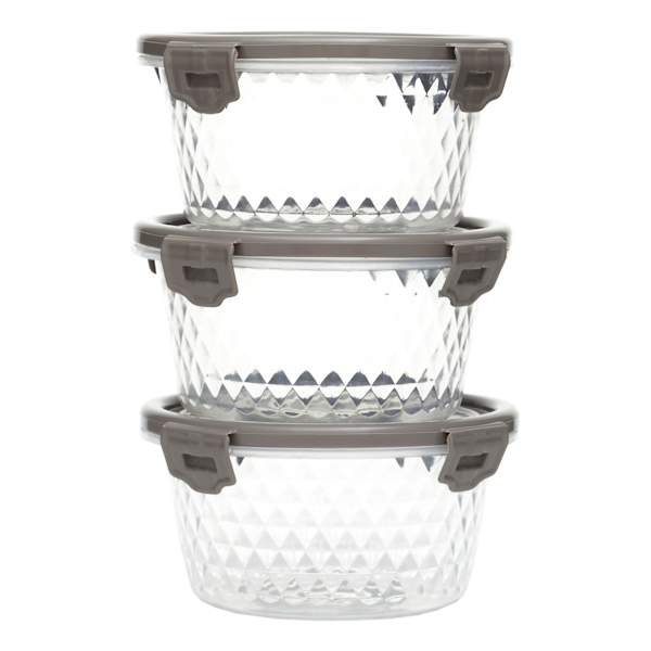 3-Piece Small Round Crystal Food Storage Containers with Lids