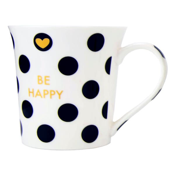 Be Happy Polka Dot Mug, 12oz