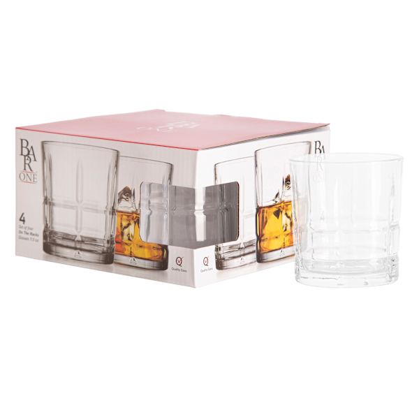 Bar One Set of 4 Point Double Old Fashioned Glasses, 11oz