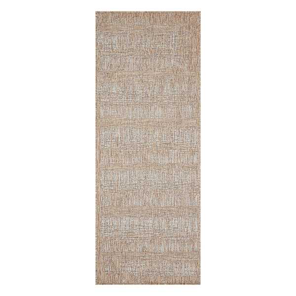 (E500) Honeybloom Melissa Blue & Natural Distressed Stripe Outdoor Runner, 2x7