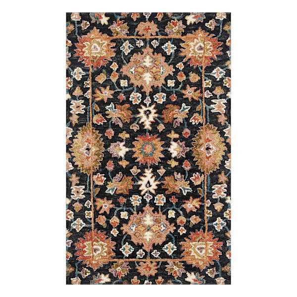 (A510) Pierce Black & Multicolor Floral Design Accent Rug, 3x5