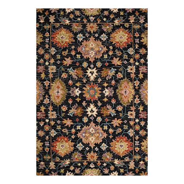(A510) Pierce Black & Multicolor Floral Design Area Rug, 5x7