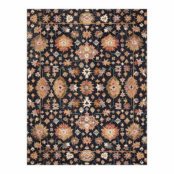 (A510) Pierce Black & Multicolor Floral Design Area Rug, 8x10