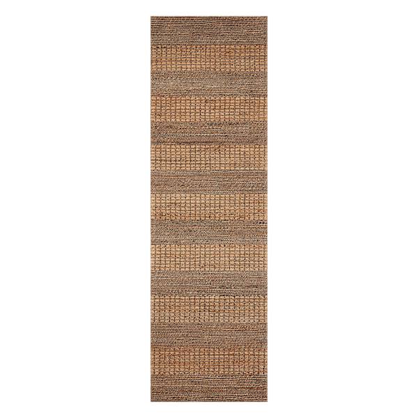 (B870) Found & Fable Aaron Brown & Natural Striped Jute Runner, 2x7