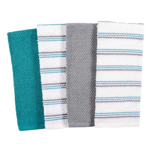 Set of 4 Rockridge Striped Kitchen Towels, Nile Blue