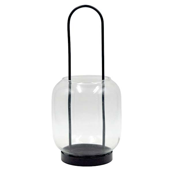 Black Metal and Clear Glass Lantern, Medium
