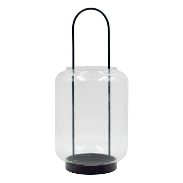 Black Metal and Clear Glass Lantern, Large