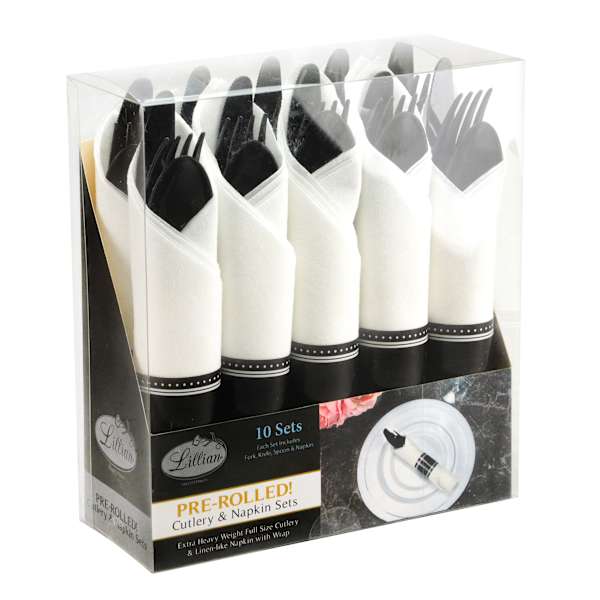 10-Count Pre-Rolled Black Cutlery Set