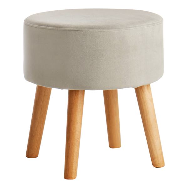 Emmy Stool with Wooden Legs, Grey Velvet