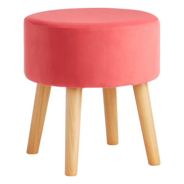 Emmy Stool with Wooden Legs, Pink Velvet