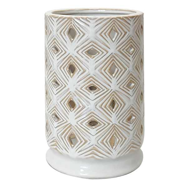 Tracey Boyd Beige Geo Cut Out Ceramic Uplight Lamp, 7"