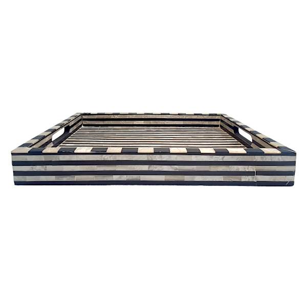 Black & Tan Striped Decorative Tray, 16x12