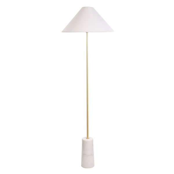 Crosby St. Brushed Brass Stick Lamp with Marble Base & White Empire Shade, 59"
