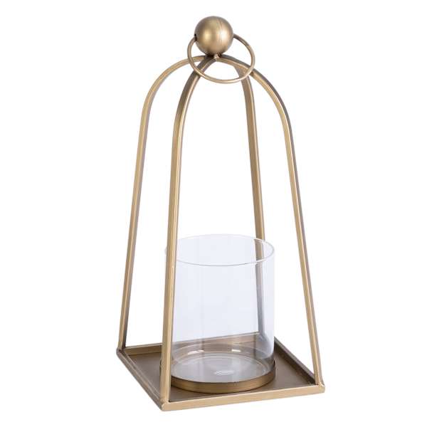 Gold Metal Lantern with Glass, 13"