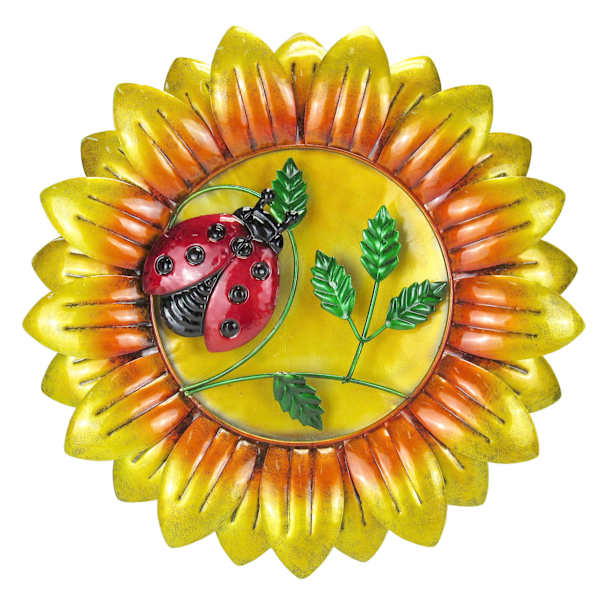 Ladybug Yellow Flower Outdoor Wall Decor, 13"