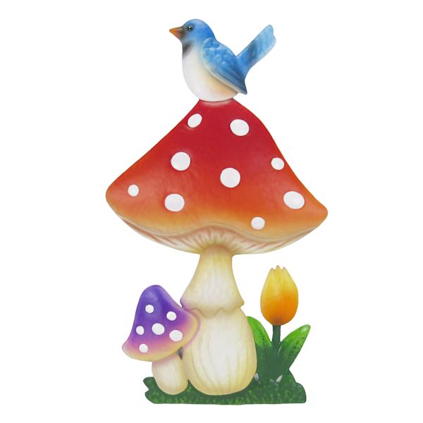 Blue Bird Mushroom Outdoor Wall Decor, 20"