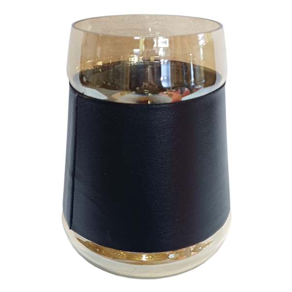 Crosby St. Amber Glass with Leather Band Hurricane, 5"