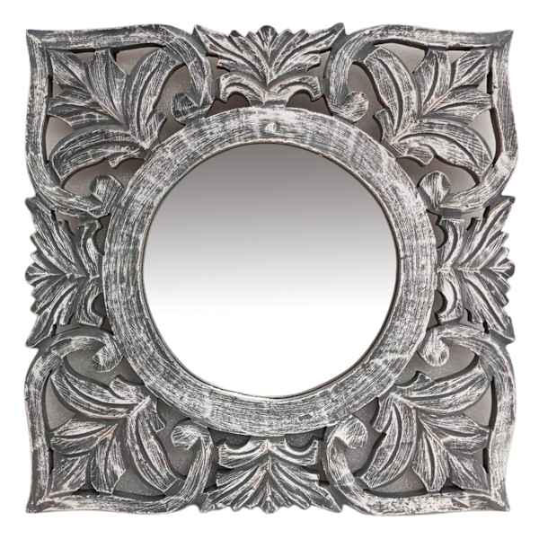 Grey Square Carved Wall Mirror, 14"