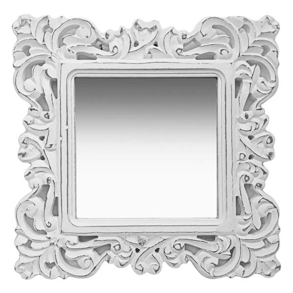 White Square Carved Wall Mirror, 14"