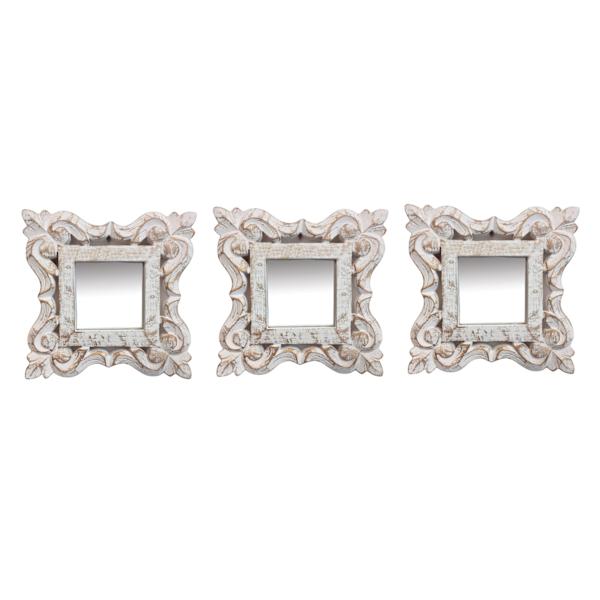 3-Piece White Gold Carved Wall Mirror Set, 8"