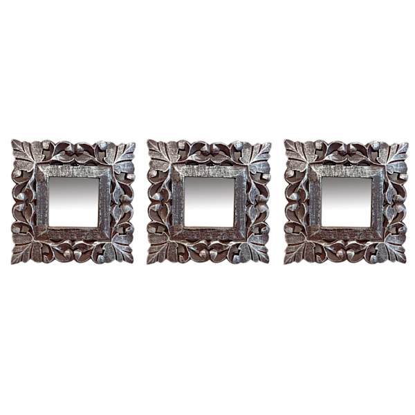 3-Piece Walnut Silver Carved Wall Mirror Set, 8"