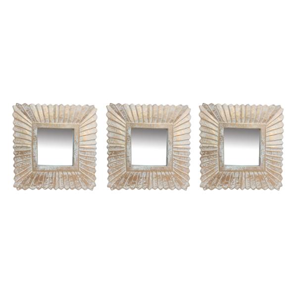 3-Piece White Gold Wall Mirror Set, 8"