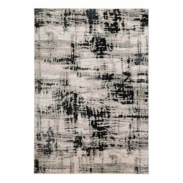 (B869) Crosby St. Mackenzie Neutral & Black Abstract Area Rug, 5x7