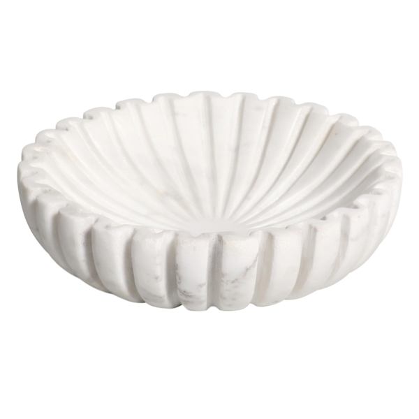 White Marbled Ribbed Bowl, Small