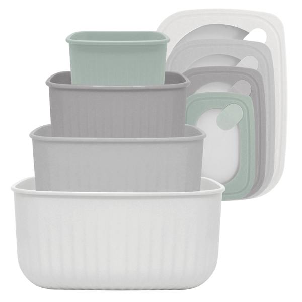 4-Piece Rectangle Storage Bowls, Light Grey