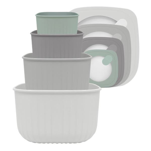 4-Piece Square Storage Bowl Containers, Light Grey