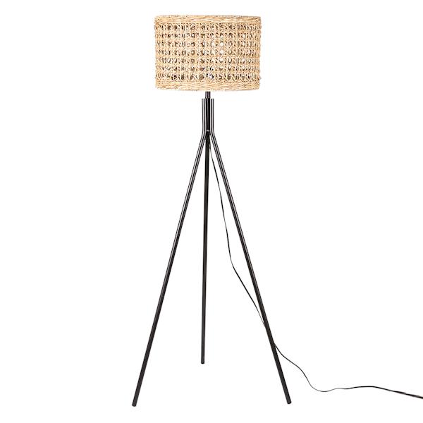 Ty Pennington Black Metal Tripod Floor Lamp with Seagrass Shade, 60"