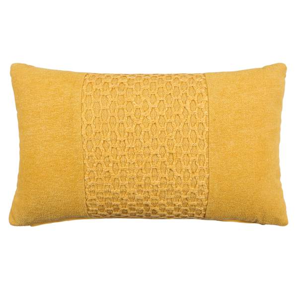 Honeybloom Yellow Woven Textured Patch Pillow 14x22