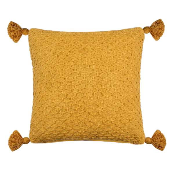 Honeybloom Yellow Woven Throw Pillow with Tassels, 18"