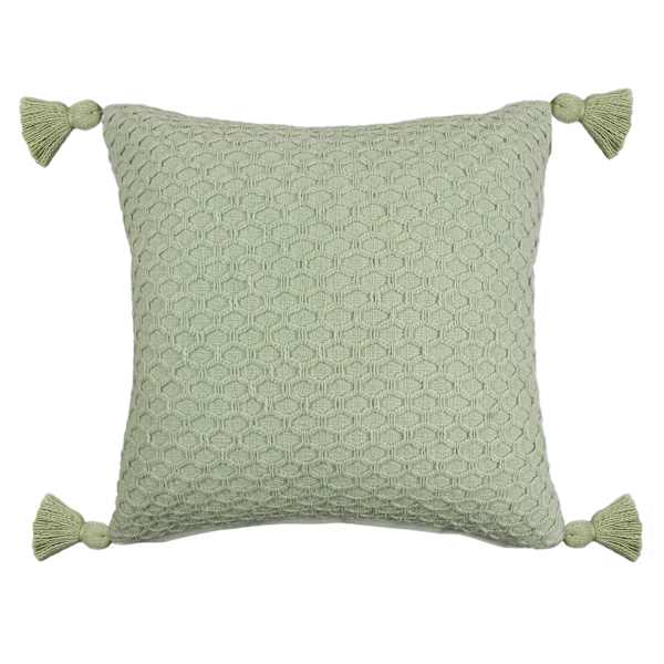 Honeybloom Green Woven Throw Pillow with Tassels, 18"
