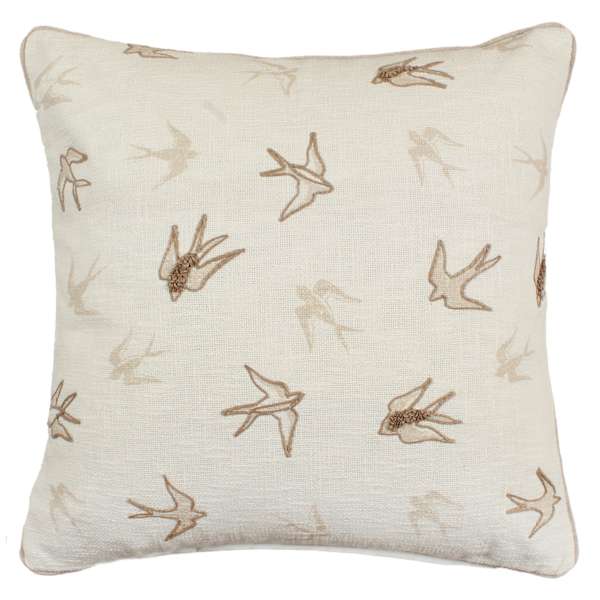 Honeybloom Flying Birds Embroidered Throw Pillow, 18"
