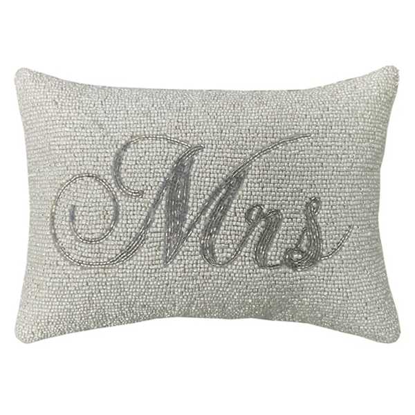 Willow Crossley Silver Mrs Beaded Throw Pillow, 9x12