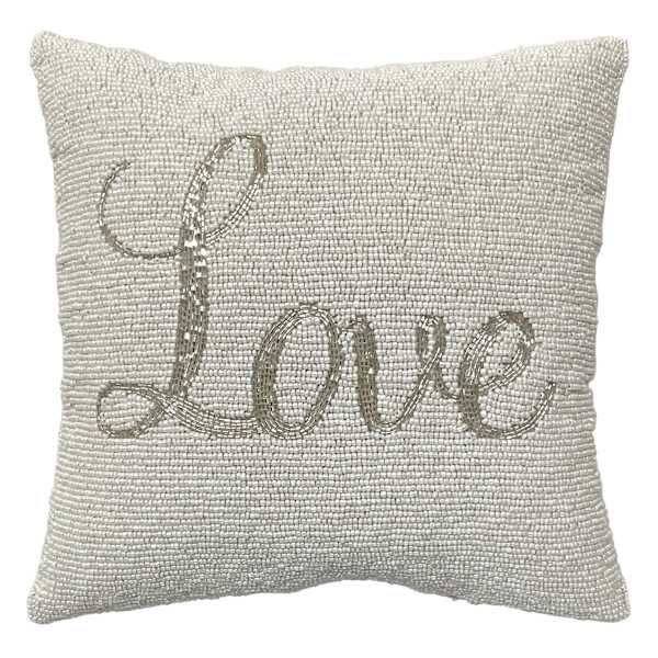 Willow Crossley Silver Love Beaded Throw Pillow, 12"