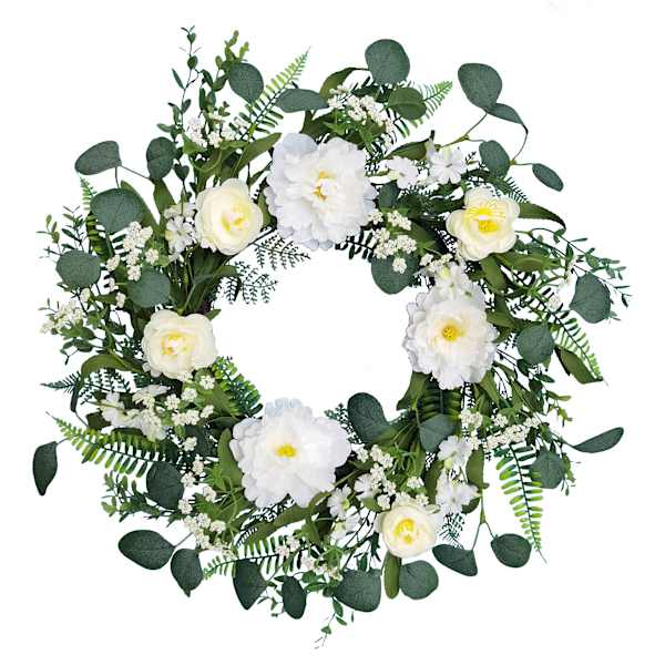 White Peony Floral Wreath, 22"