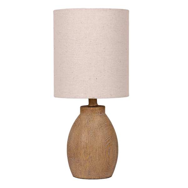 Light Wash Wood Finish Mini Table Lamp with Shade, 12"
