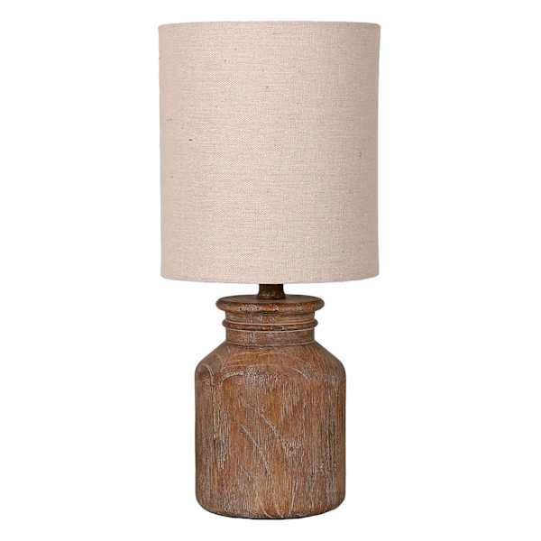 Honeybloom Walnut Wood Finish Mini Table Lamp with Shade, 12"
