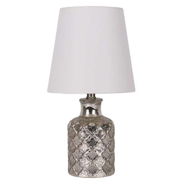 Mercury Glass Quatrefoil Mini Table Lamp with Shade, 13"