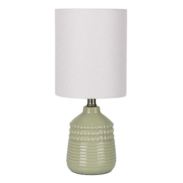 Honeybloom Green Ceramic Dot Mini Table Lamp with Shade, 12"