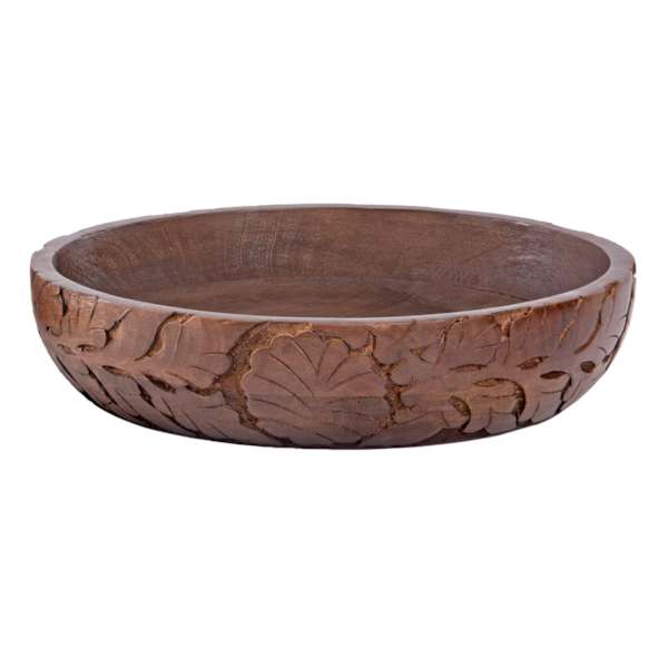 Found & Fable Carved Leaf Wooden Bowl, 11.5"